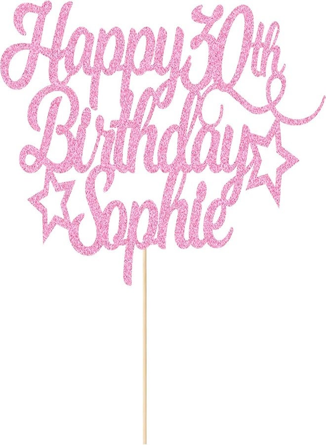 Confetti Personalised Happy Birthday Cake Topper Customised with Any Age and Name Party Cake Decoration Glitter Cardstock (Pink) - Image 1